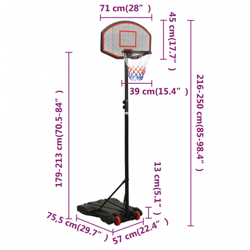 Basketballständer Schwarz 216-250 cm Polyethylen