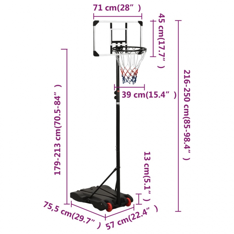 Basketballständer Transparent 216-250 cm Polycarbonat