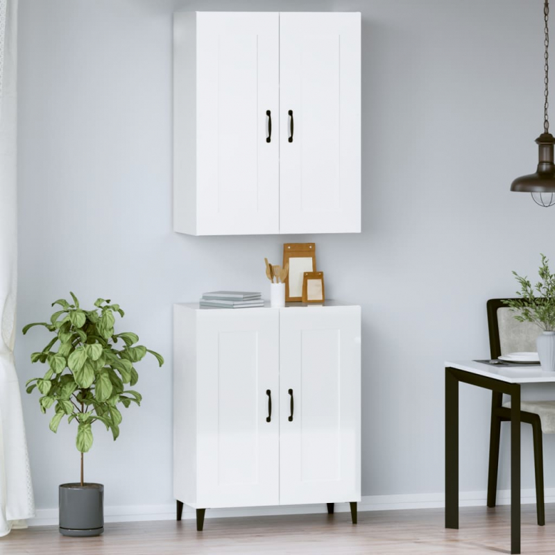 Highboard Hochglanz-Weiß 69,5x34x180 cm Holzwerkstoff