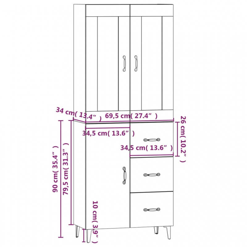 Highboard Hochglanz-Weiß Holzwerkstoff
