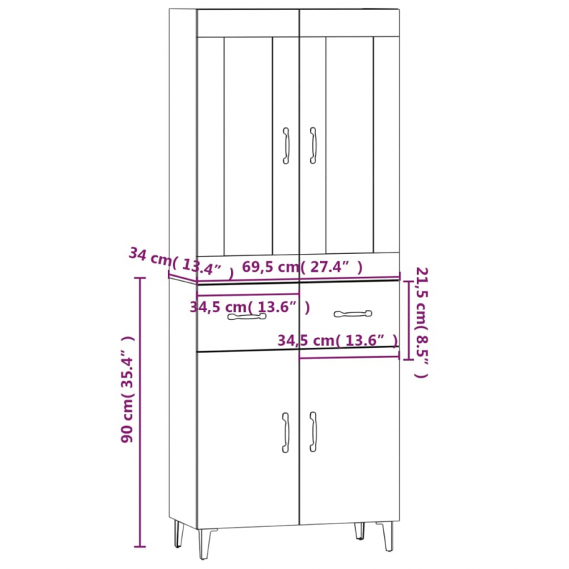 Highboard Schwarz Holzwerkstoff
