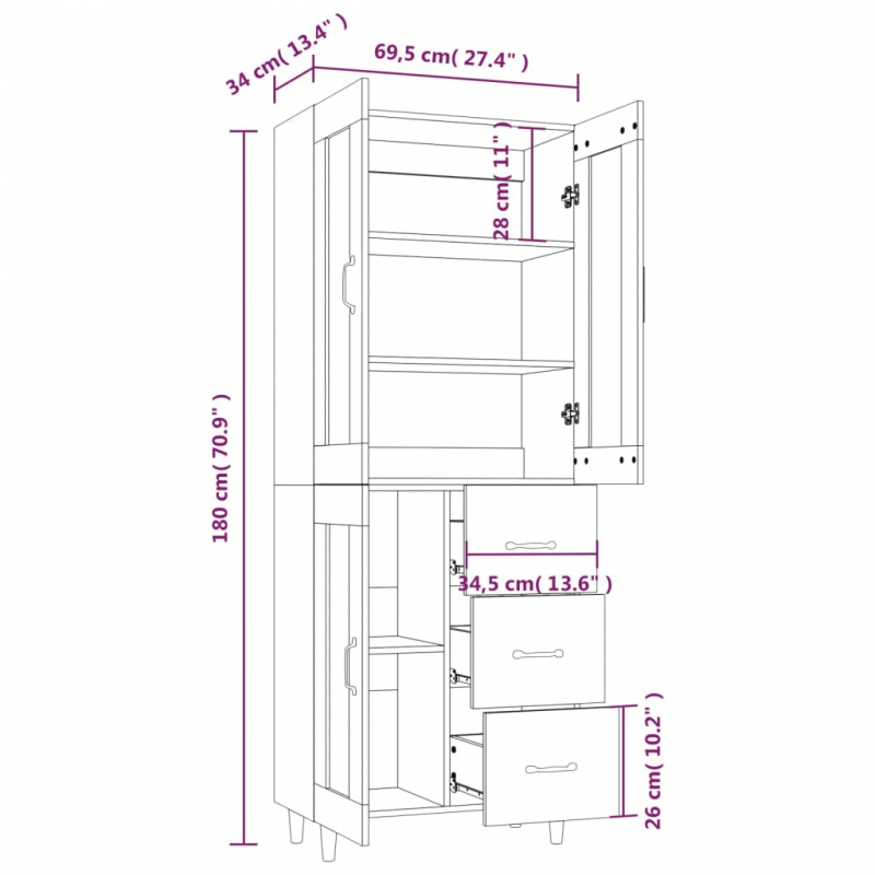 Highboard Braun Eichen-Optik Holzwerkstoff