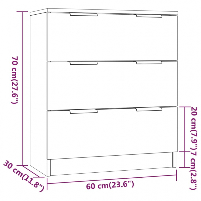 3-tlg. Sideboards Schwarz Holzwerkstoff