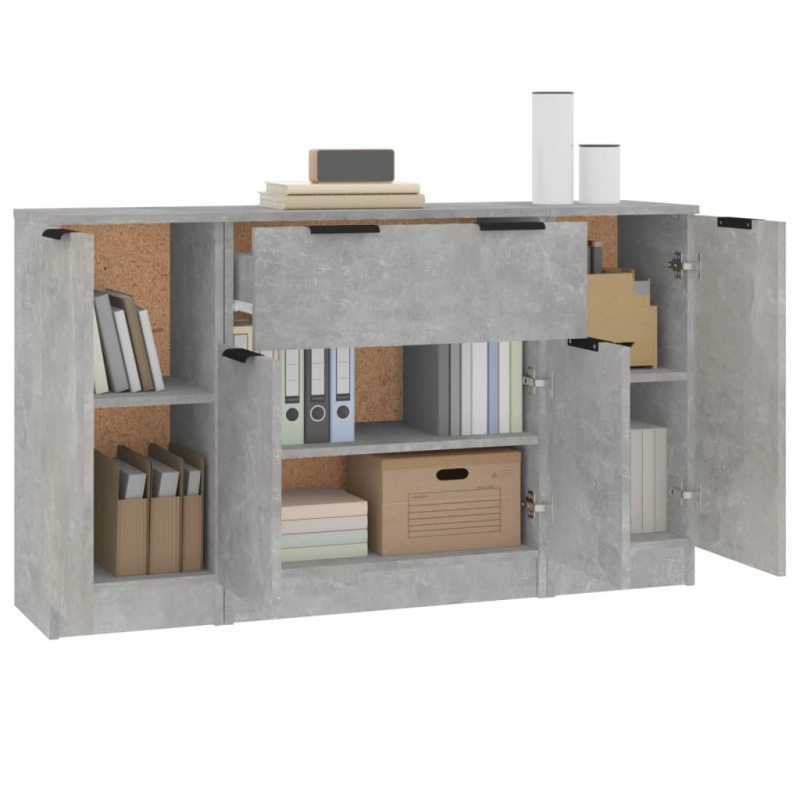Sideboards 3 Stk. Betongrau Holzwerkstoff