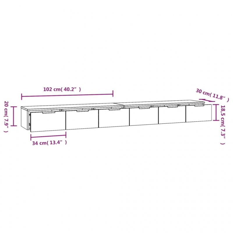 Wandschränke 2 Stk. Grau Sonoma 102x30x20 cm Holzwerkstoff