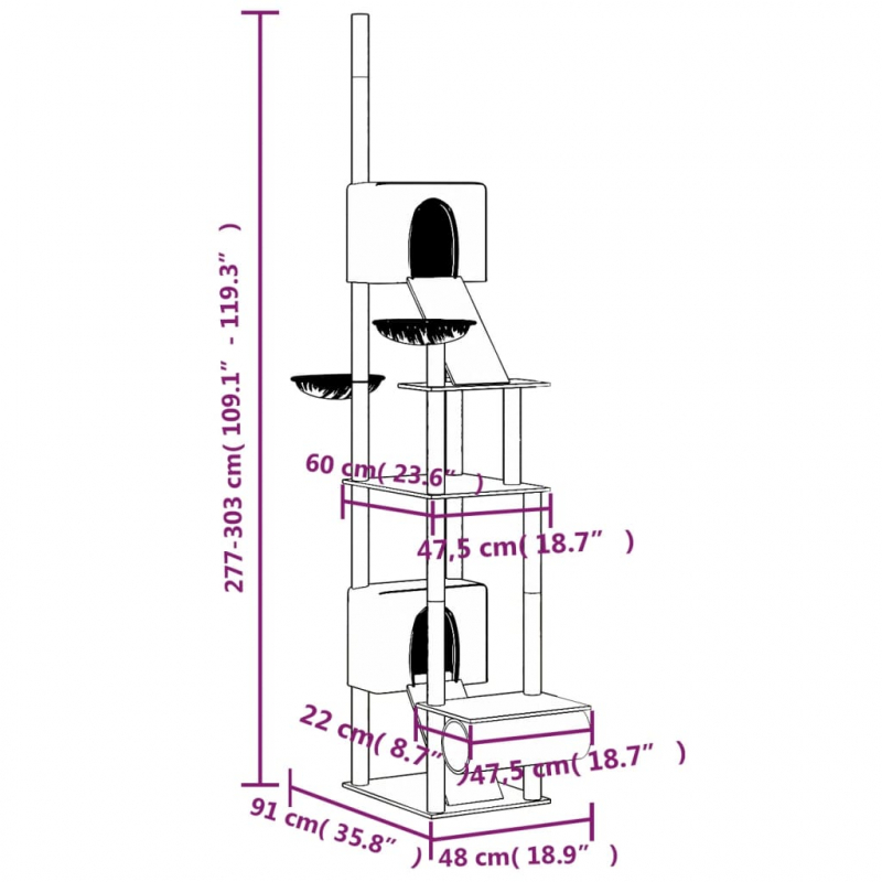 Kratzbaum Deckenhoch Hellgrau 277-303 cm