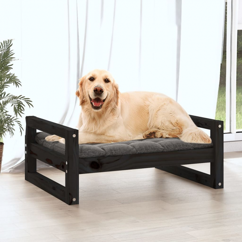 Hundebett Schwarz 75,5x55,5x28 cm Massivholz Kiefer