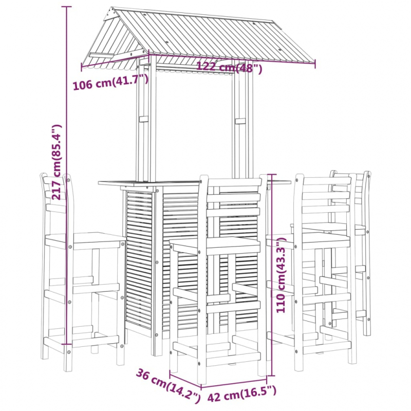 5-tlg. Gartenbar-Set Massivholz Akazie