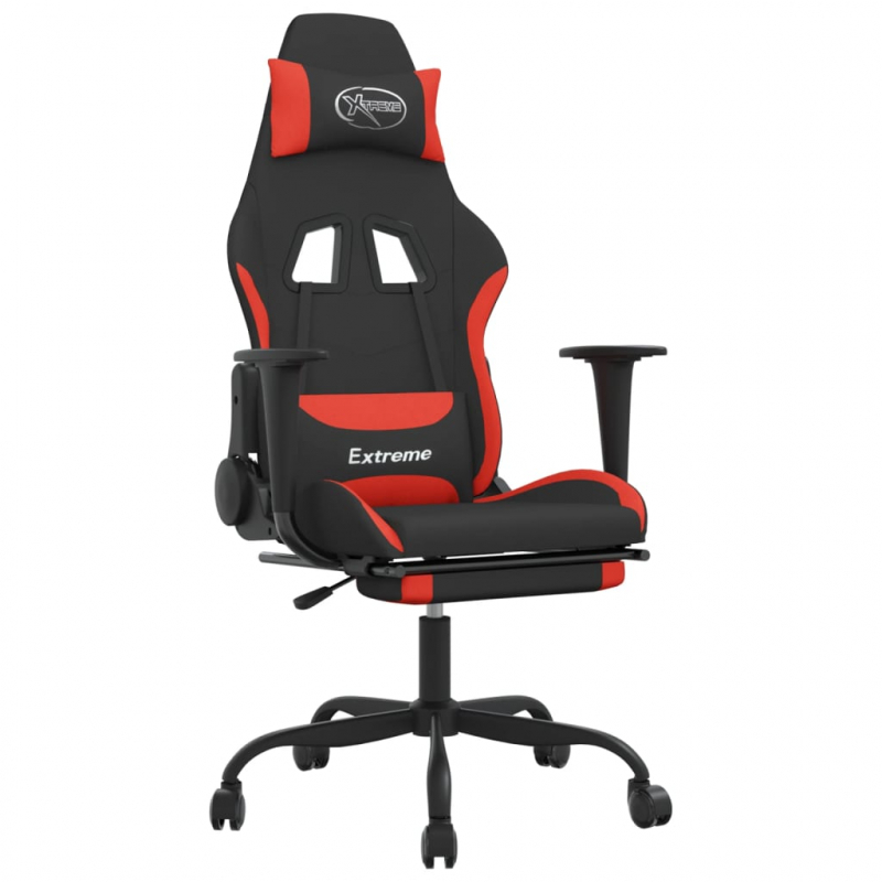 Gaming-Stuhl mit Fußstütze Drehbar Schwarz und Rot Stoff
