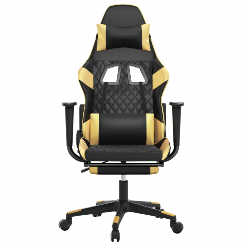 Gaming-Stuhl mit Massage & Fußstütze Schwarz Golden Kunstleder
