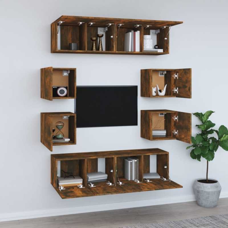 8-tlg. TV-Schrank-Set Räuchereiche Holzwerkstoff