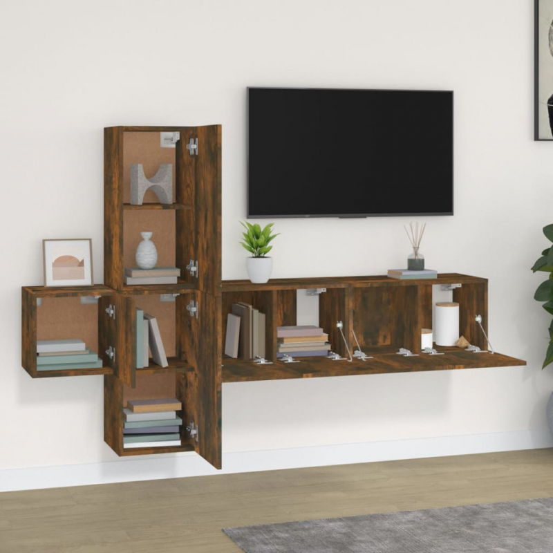 5-tlg. TV-Schrank-Set Räuchereiche Holzwerkstoff