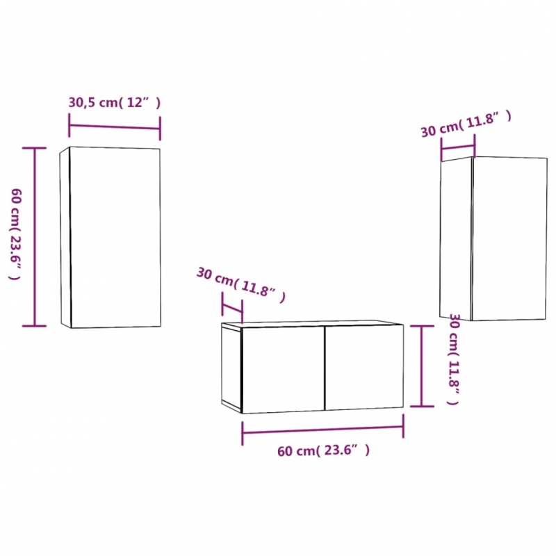 3-tlg. TV-Schrank-Set Braun Eichen-Optik Holzwerkstoff