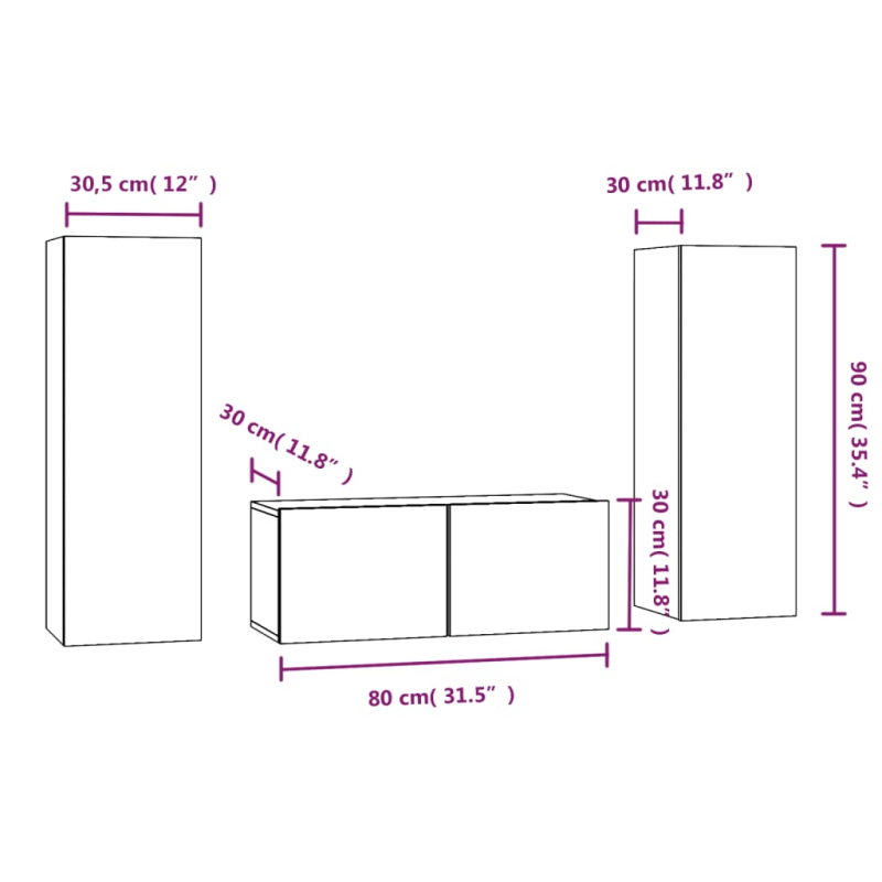 3-tlg. TV-Schrank-Set Grau Sonoma Holzwerkstoff