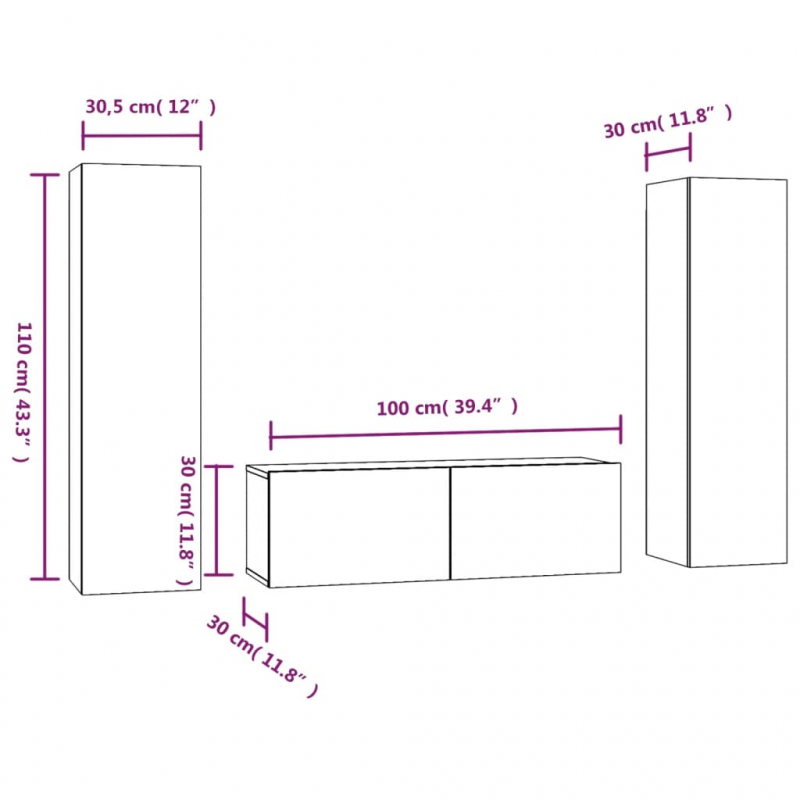 3-tlg. TV-Schrank-Set Grau Sonoma Holzwerkstoff