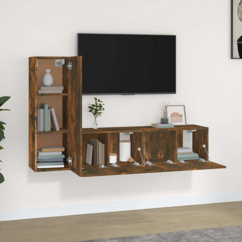 3-tlg. TV-Schrank-Set Räuchereiche Holzwerkstoff