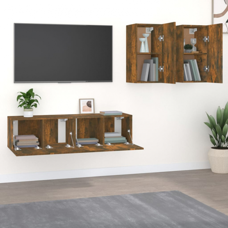 4-tlg. TV-Schrank-Set Räuchereiche Holzwerkstoff
