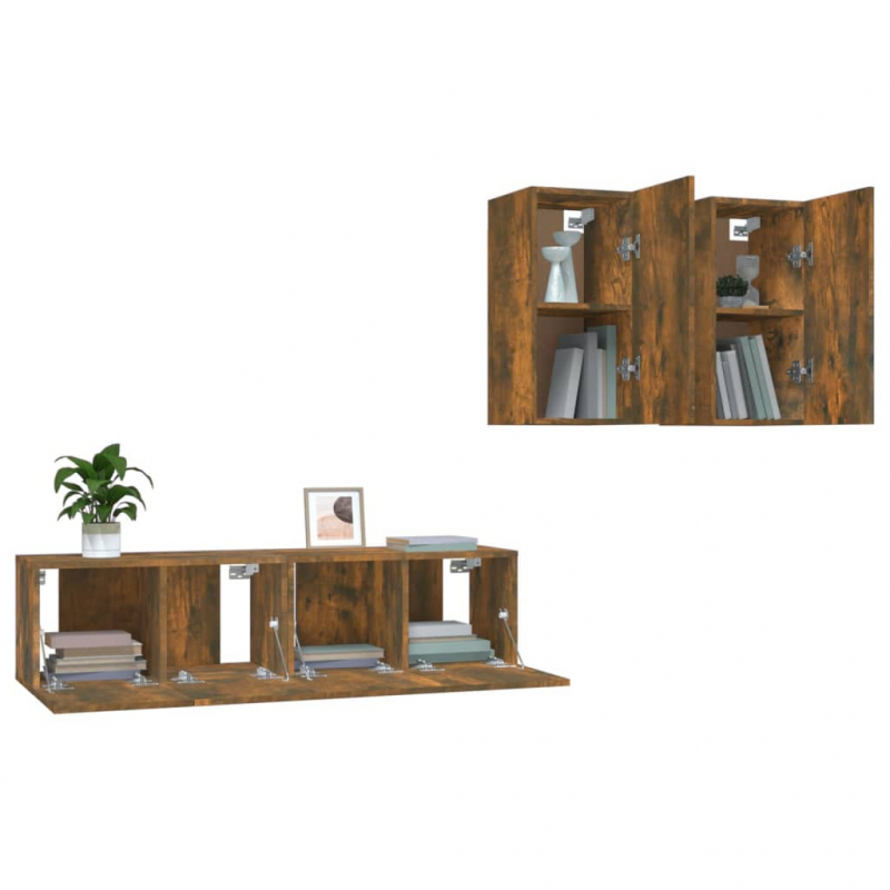 4-tlg. TV-Schrank-Set Räuchereiche Holzwerkstoff