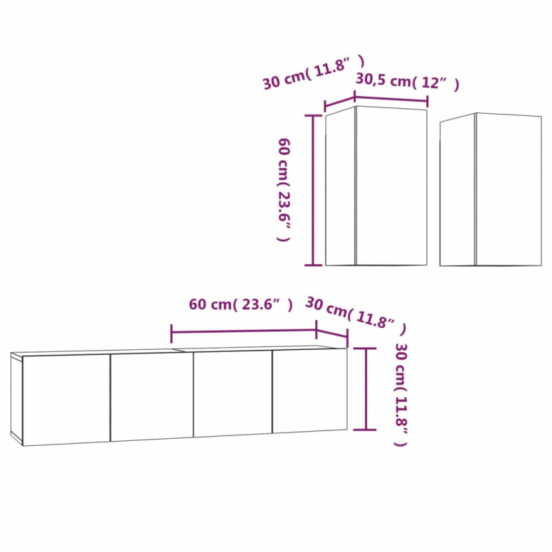 4-tlg. TV-Schrank-Set Räuchereiche Holzwerkstoff