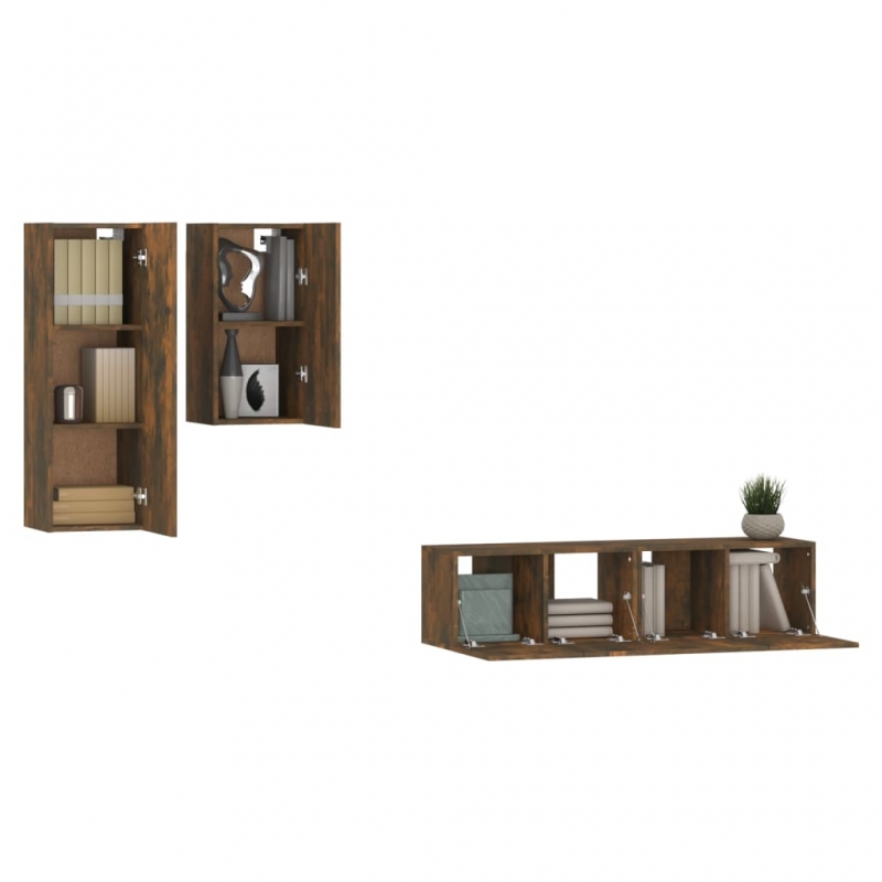 4-tlg. TV-Schrank-Set Räuchereiche Holzwerkstoff
