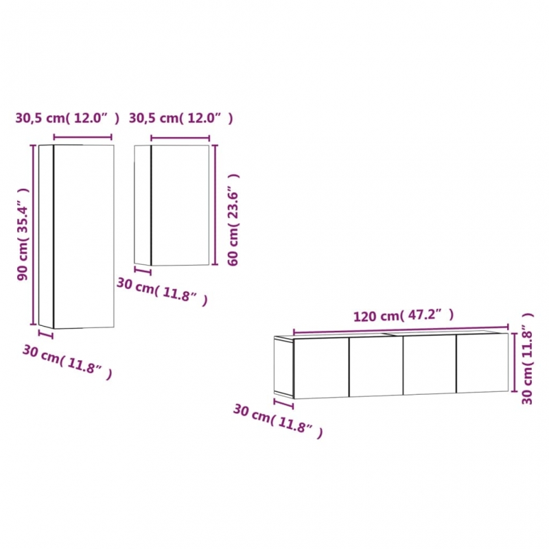 4-tlg. TV-Schrank-Set Räuchereiche Holzwerkstoff