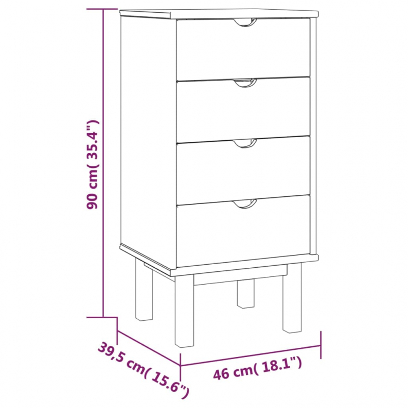 Schubladenschrank OTTA Braun&Weiß 46x39,5x90 cm Massivholz