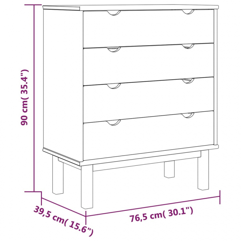 Schubladenschrank OTTA 76,5x39,5x90 cm Massivholz