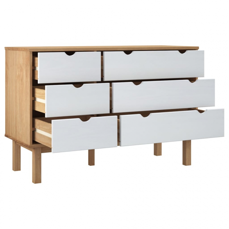 Schubladenschrank OTTA Braun & Weiß 111x43x73,5 cm Massivholz