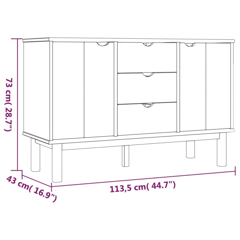 Sideboard OTTA Braun&Grau 113,5x43x73 cm Massivholz Kiefer