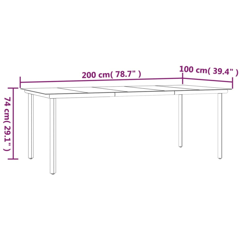 Garten-Esstisch Schwarz 200x100x74 cm Stahl und Hartglas
