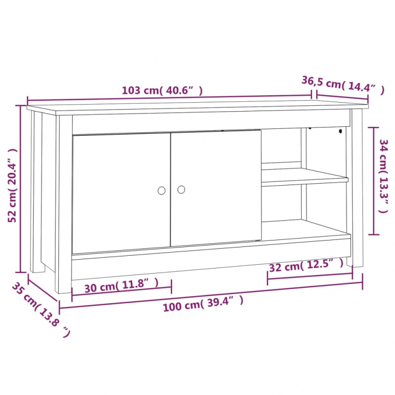 TV-Schrank 103x36,5x52 cm Massivholz Kiefer