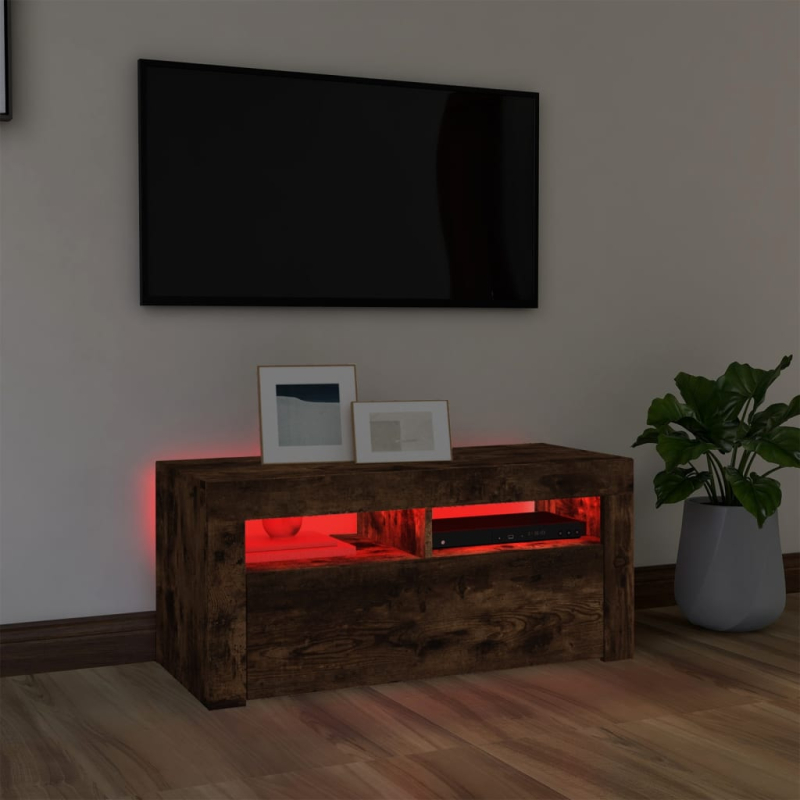 TV-Schrank mit LED-Leuchten Räuchereiche 90x35x40 cm