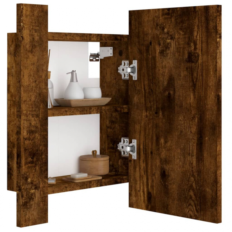 LED-Spiegelschrank Räuchereiche 40x12x45 cm Holzwerkstoff