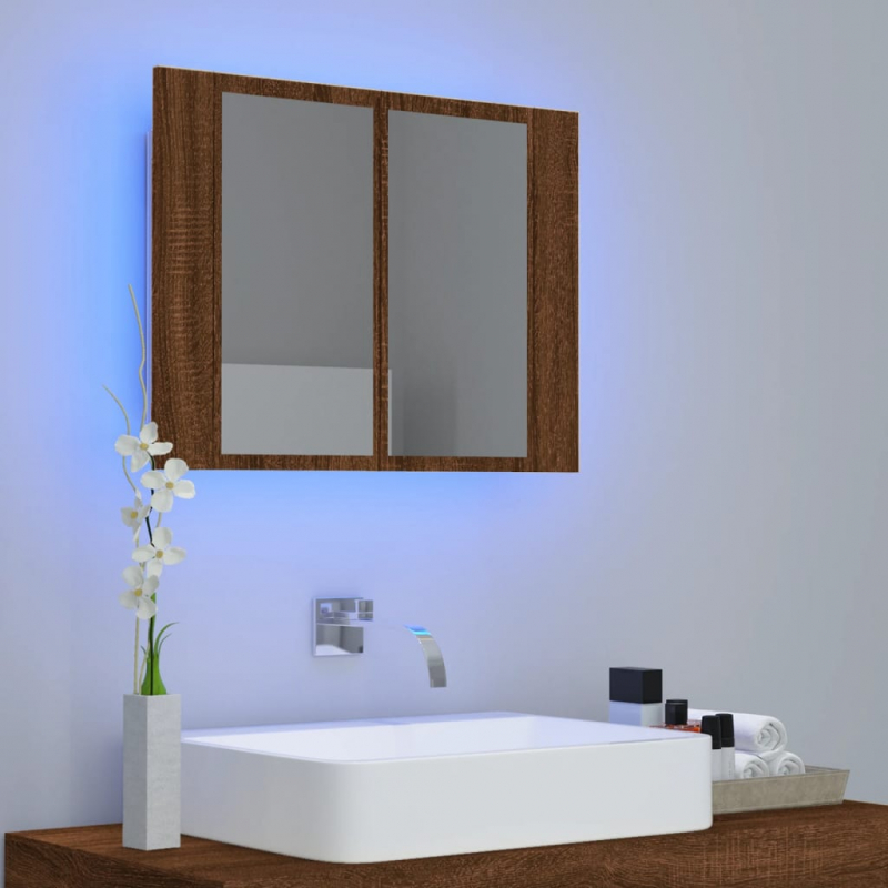 LED-Spiegelschrank Braun Eichen-Optik 60x12x45 cm Holzwerkstoff