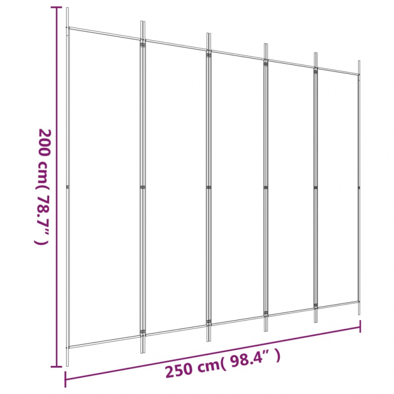 5-tlg. Paravent Weiß 250x200 cm Stoff