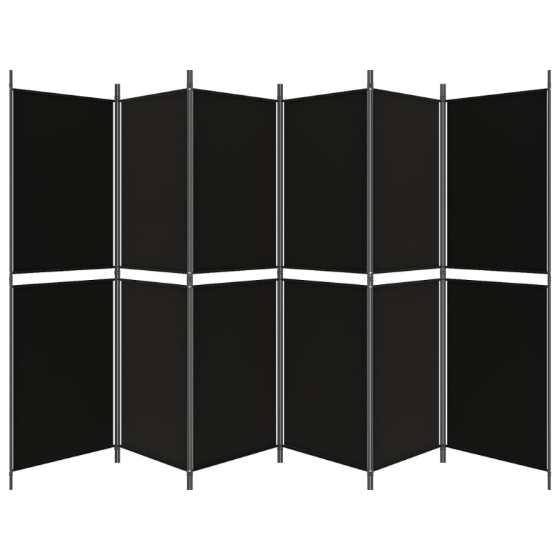 6-tlg. Paravent Schwarz 300x180 cm Stoff