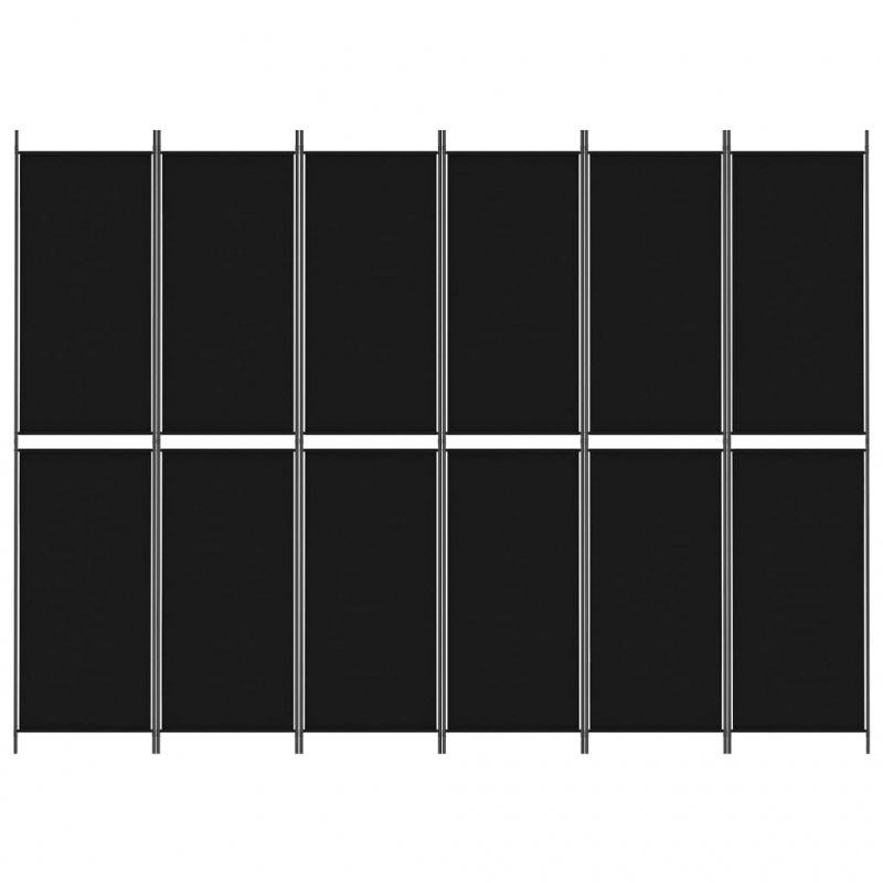 6-tlg. Paravent Schwarz 300x220 cm Stoff