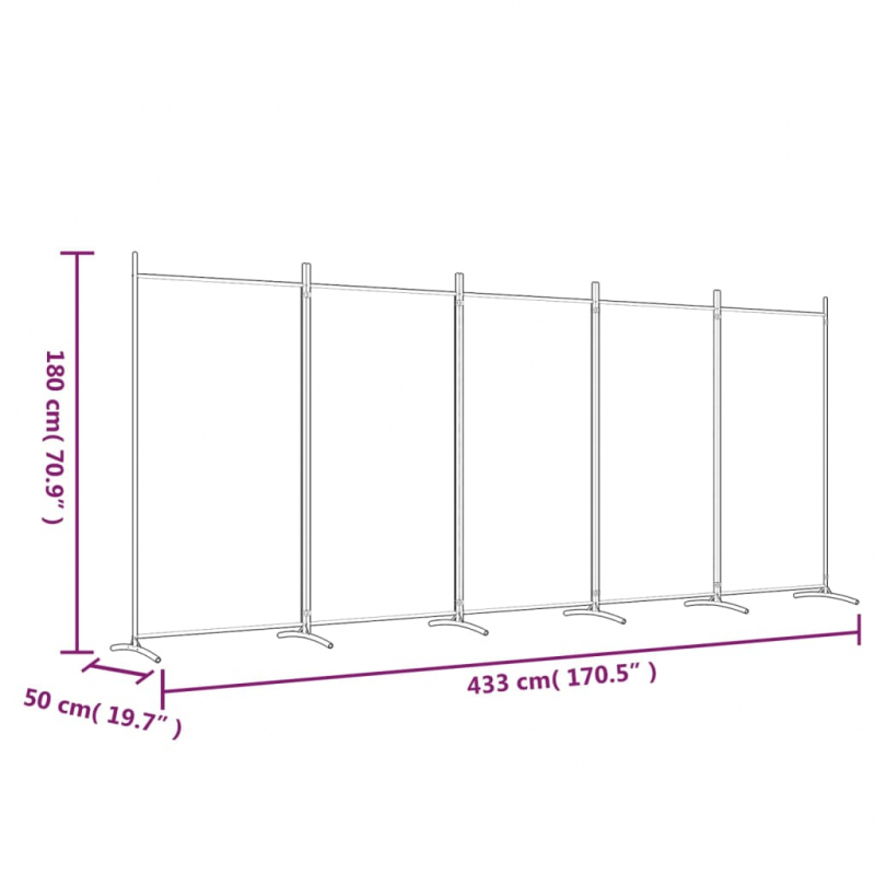 5-tlg. Paravent Anthrazit 433x180 cm Stoff