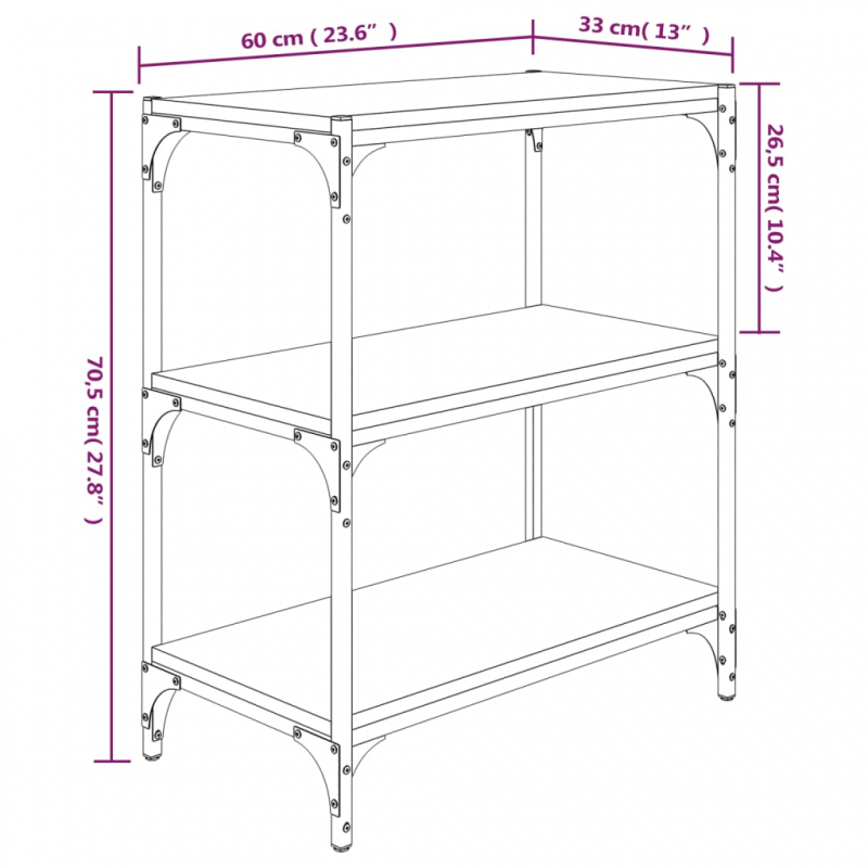 Bücherregal Braun Eichen-Optik 60x33x70,5cm Holzwerkstoff Stahl