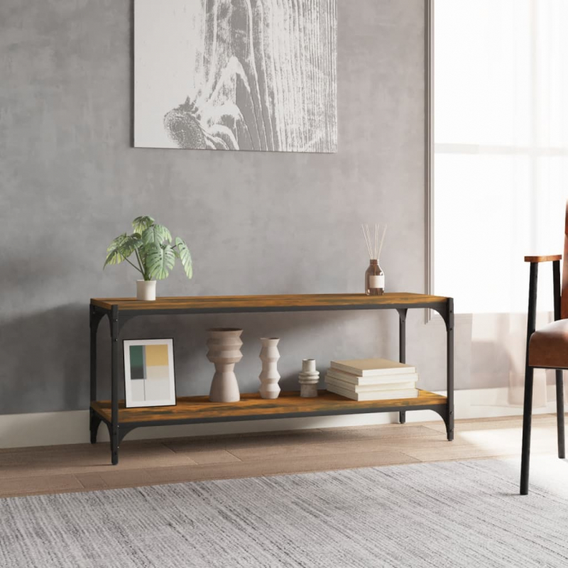 TV-Schrank Räuchereiche 100x33x41 cm Holzwerkstoff und Stahl