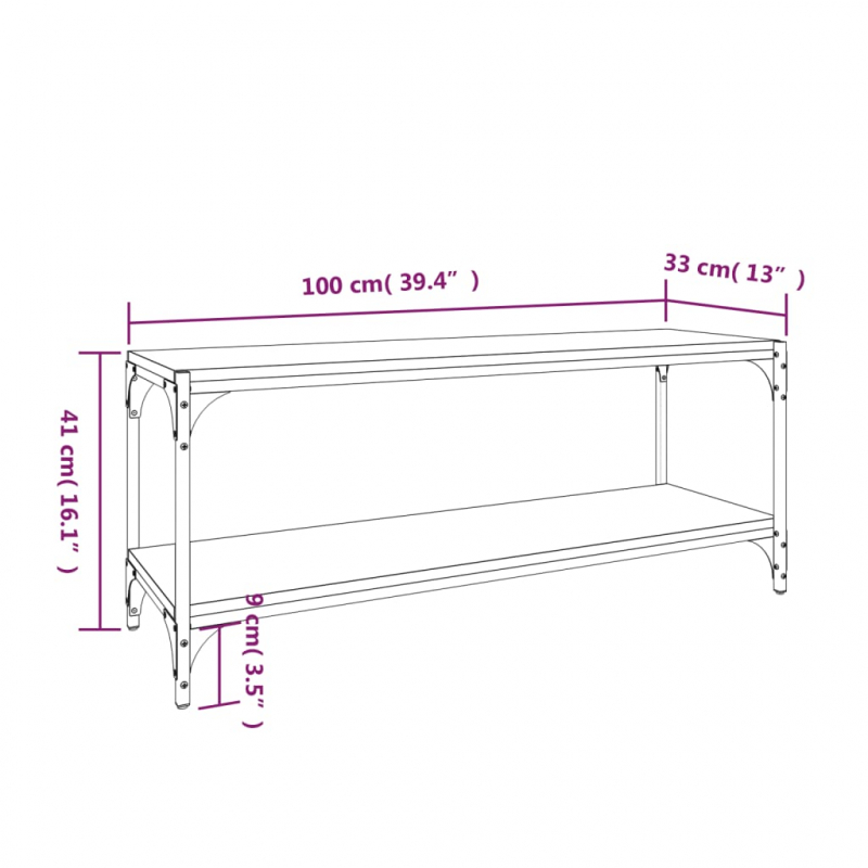 TV-Schrank Räuchereiche 100x33x41 cm Holzwerkstoff und Stahl