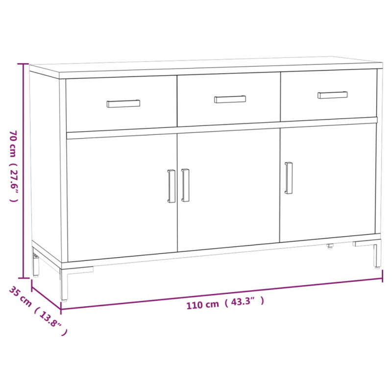 Sideboard Schwarz 110x35x70 cm Massivholz Kiefer
