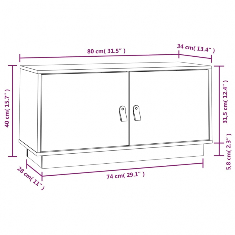 TV-Schrank 80x34x40 cm Massivholz Kiefer