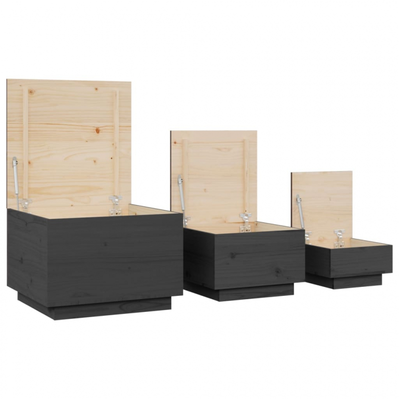 Aufbewahrungsboxen mit Deckeln 3 Stk. Grau Massivholz Kiefer