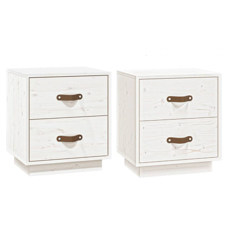  Nachttische 2 Stk. Weiß 40x34x45 cm Massivholz Kiefer