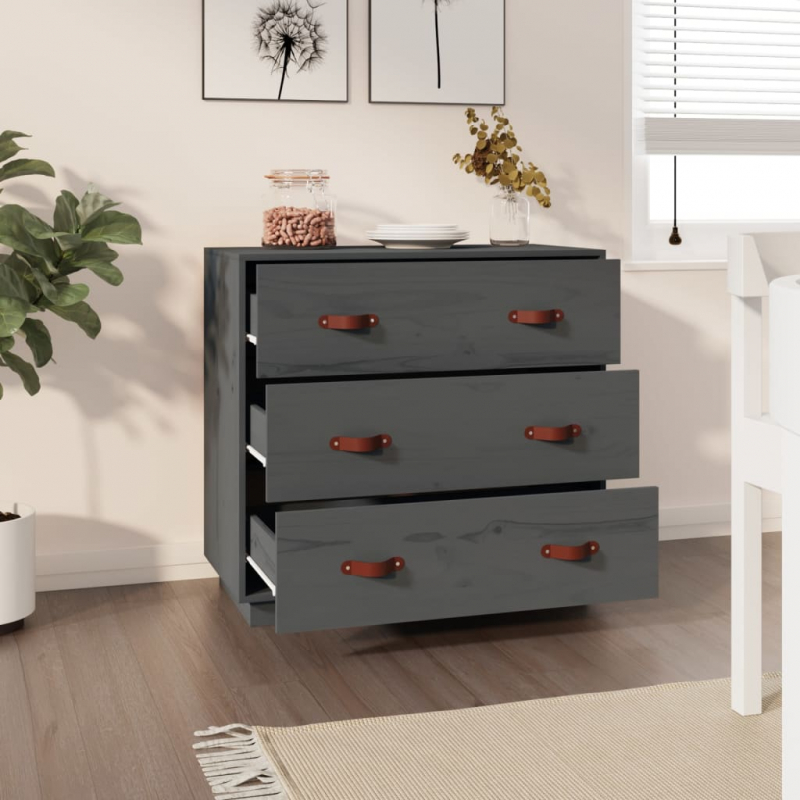 Sideboard Grau 80x40x75 cm Massivholz Kiefer