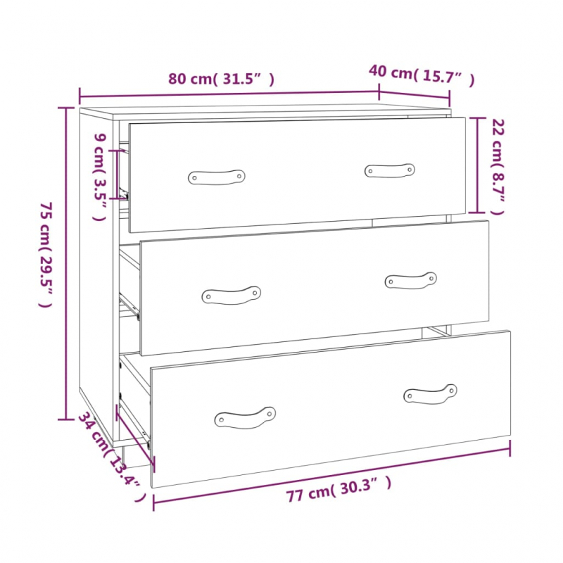 Sideboard Grau 80x40x75 cm Massivholz Kiefer