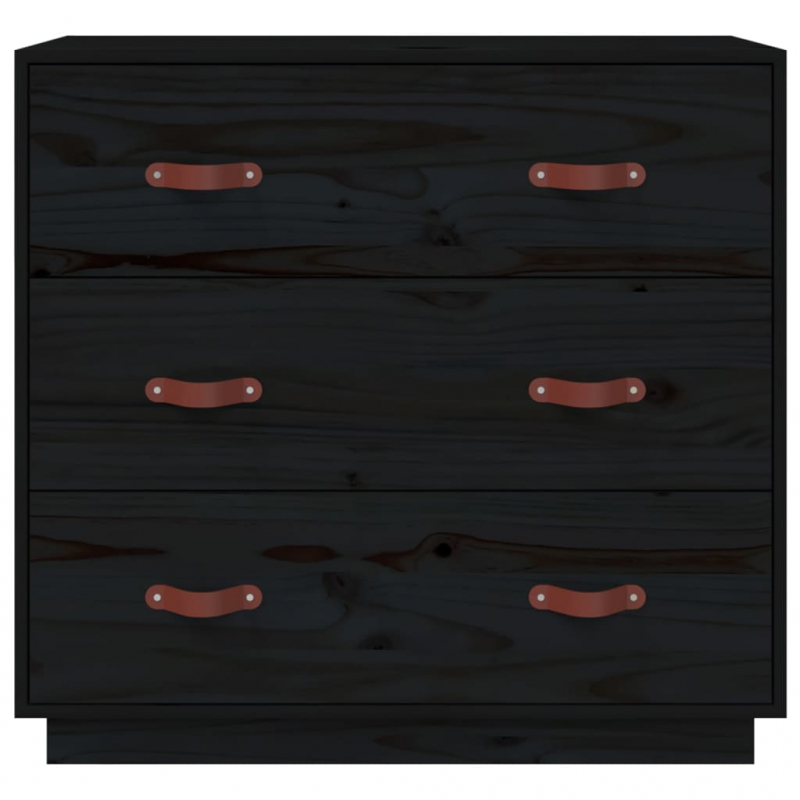 Sideboard Schwarz 80x40x75 cm Massivholz Kiefer
