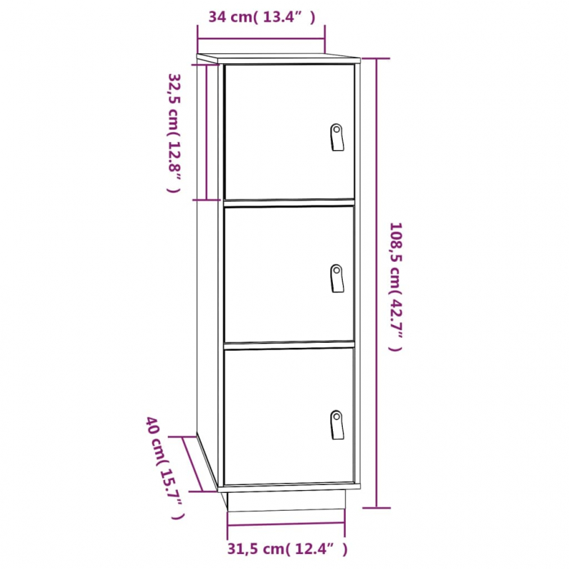 Highboard 34x40x108,5 cm Massivholz Kiefer