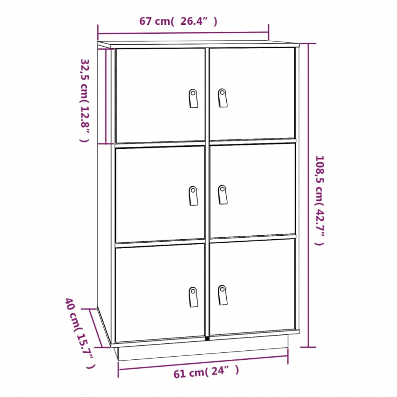 Highboard 67x40x108,5 cm Massivholz Kiefer